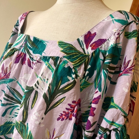 NWT Terra & Sky 2X Hawaiian Print Ruffle Sleeve Bloyse Square Neck - Picture 6 of 9